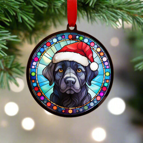 Labrador Black in Santa Hat Suncatcher Decoration
